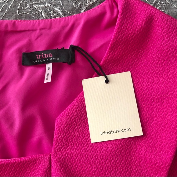 Trina Turk Bright Pink Embossed Sheath Dress - Picture 4 of 10